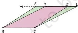 A very thin parallelogram where the perpendicular from vertex C lands outside the side AD, and a shifted equal-area copy A'BCD' repairs the cut