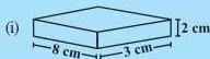 Three cuboids with dimensions marked, the Try These practice for multiplying length, breadth and height