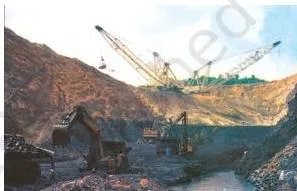 View from outside a coal mine showing the open pit and the mining landscape around the coal working