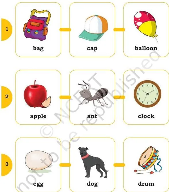 Notice the initial sounds of the words in each row.