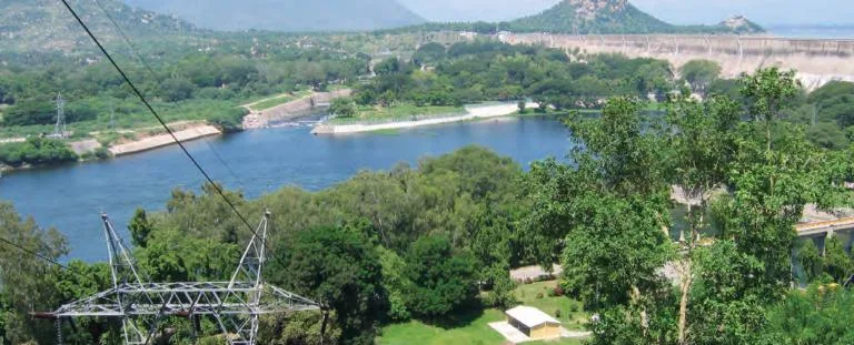 Mettur dam holding back the Kaveri river in Tamil Nadu, a structure built on waters shared by several states