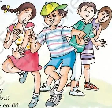Illustration from Nobody's Friend Class 5 showing the class setting off for a seaside picnic, the story moment where Hari's troubles begin