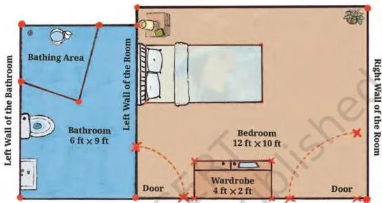 Floor plan of Reiaan's room drawn as a grid, with pins marking key points and thick wool connecting the corners so the map can be read by touch
