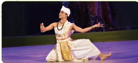 Sattriya dancer from Assam in pat silk and a monk-like skirt, using the upper body for expression and the lower body for rhythm