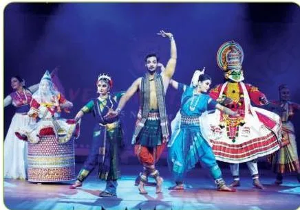 Collage of dancers in different regional costumes and poses, representing the eight major dance forms of India in the Pan Indian Class 8 chapter