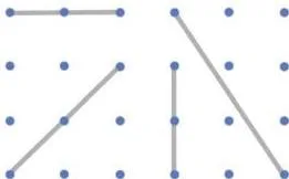 A dot paper grid with line segments drawn through the dots, ready for drawing perpendicular lines