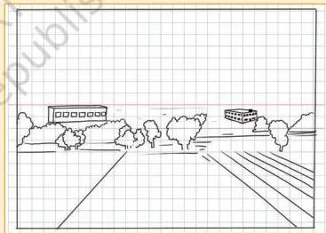 Using one viewing grid to sketch two different scenes, showing that the same grid can draw any view in perspective