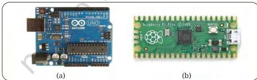 The Arduino Uno and Raspberry Pi microcontroller boards side by side, the two beginner boards the chapter recommends