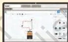 Four steps of building and testing a simulated circuit on a computer screen — draw, open the platform, place parts, connect and test