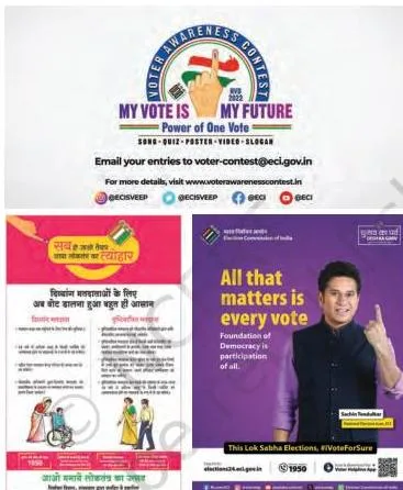 Vote-awareness advertisements urging citizens to go and cast their vote, an example of a call to action in social advertising