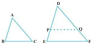 Two triangles ABC and DEF such that AB/DE = AC/DF (less than 1) and angle A = angle D.