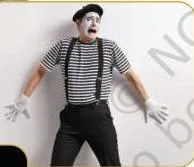 A performer showing hand gestures, body postures and actions that communicate without any speech