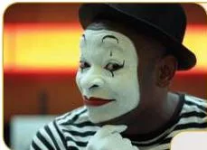 Illustration that introduces the basic mime terms facial expression, body language and energy before the activities begin