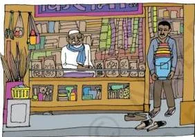 Photograph of Kamal at work in a grocery shop as a daily wage labourer, illustrating the irregular, unprotected conditions of the unorganised sector
