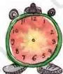Clock faces whose hands form a right angle, with blank clocks left for drawing the other times in a day when this happens