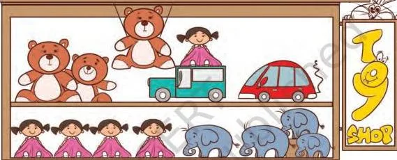 Look at the picture and find the number of different toys.