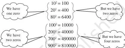 Table pairing numbers with their squares, read down the units column of the squares to apply the ending-digit rules of the chapter