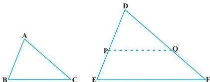 Two triangles ABC and DEF such that AB/DE = BC/EF = CA/FD (less than 1).