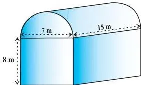 Example 5 : Shanta runs an industry in a shed which is in the shape of a cuboid surmounted by a half cylinder (see Fig. 12.12).
