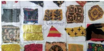 Fabric samples collected by students and organised in a journal by material, colour, texture or pattern