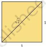 Unit square with its diagonal drawn, the diagonal whose length is the square root of two by the Baudhāyana–Pythagoras theorem
