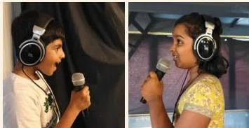Illustration comparing play-reading voice training to a singing practice, since both train the vocal cords, pitch, volume and emotion