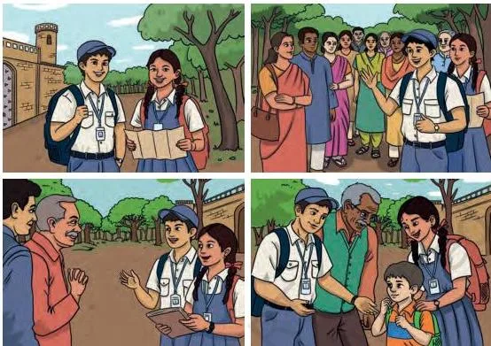 Tour guides walking and talking with a group of tourists during a tour, showing polite engagement and care