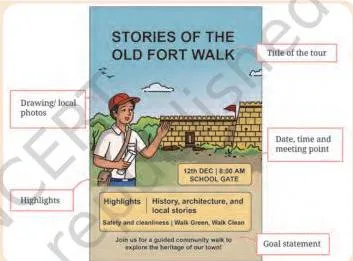 A poster promoting a walk from school to an old fort, inviting people to join the tour