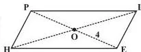 Parallelogram HELP with its diagonals meeting at O, the figure for Example 6 on bisecting diagonals