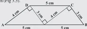 Take identical cut-outs of congruent triangles of sides 3 cm, 4 cm, 5 cm. Arrange them as shown (Fig 3.5).