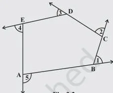 Chalk pentagon walked around on the floor, with the exterior-angle turn marked at each vertex for the DO THIS activity