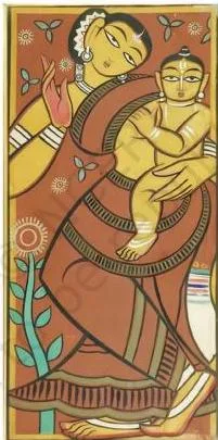 Jamini Roy's Mother and Child painting, the mother in a tribhanga posture holding a flower, used to teach the six principles of visual arts class 8