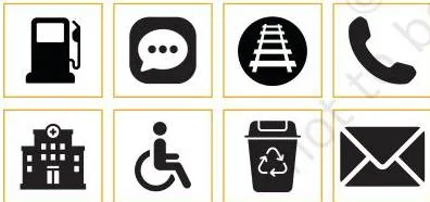 A row of small everyday icons stripped of inner detail, showing that an icon is a simplified visual representation of an object, place or idea — the core lesson of Visual Arts Class 7.