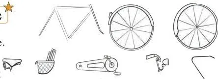 Separate vehicle parts scattered on a page for the student to identify and join in a drawing, revealing the hidden vehicle