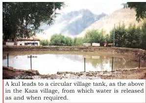 A kul or diversion channel leading to a circular village tank in Kaza village, an example of traditional rainwater harvesting
