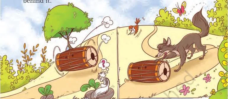 The *dholak* rolled very fast and the wolf started running behind it.