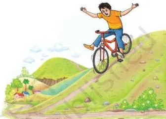 Illustration beside the poem Going Down Hill on a Bicycle, showing its closing line 'Shall find wings waiting there'