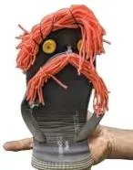 (a) Shoe puppet with face painted on the sole.