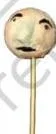 A ball puppet with a painted face, paper nose and ears stuck on, and a broomstick inserted in the bottom for movement