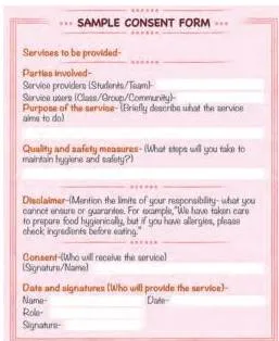 A printed consent form showing what a service provider and user agree on, with the user's permission to be recorded