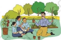 A student learning directly from an expert near plants, the farm or nursery visit that opens the project