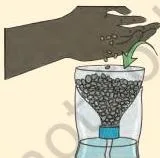 A cut PET bottle used as a wick hydroponic system, with the planter above, water reservoir below and a cloth wick drawing water upward between them