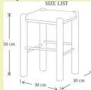 3D drawing of a stool with a square seat and four legs, used to practise drawing front, top and side views at scale 1:10.