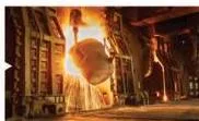 Smelting – iron ore is melted in a blast furnace to yield cast iron