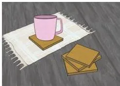 Square wooden coasters, small flat pieces of wood used under cups and glasses to protect tabletops from heat and liquid
