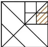 A large square divided into four equal smaller squares, one containing a triangle with a small dark shaded region inside it